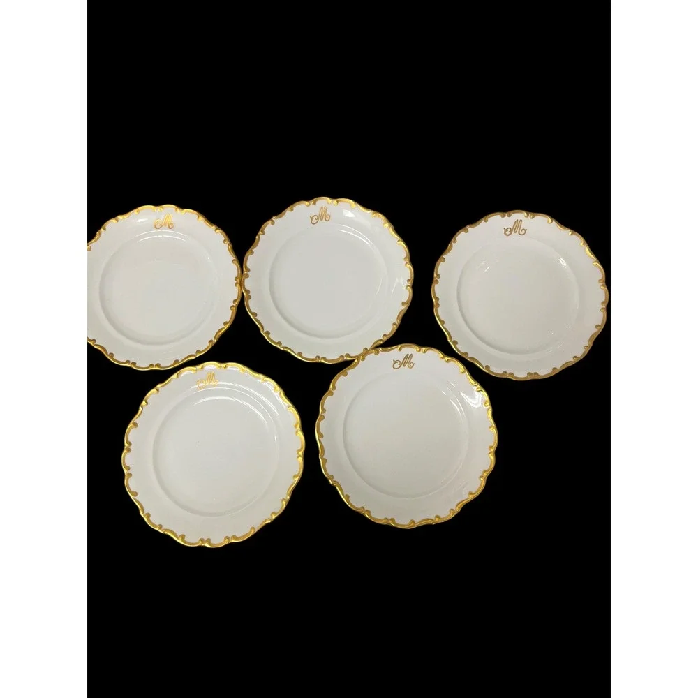 Schumann Arzberg Bavaria White Elegance Gold Monogram M Bread Plates Set of 5 - Picture 8 of 16